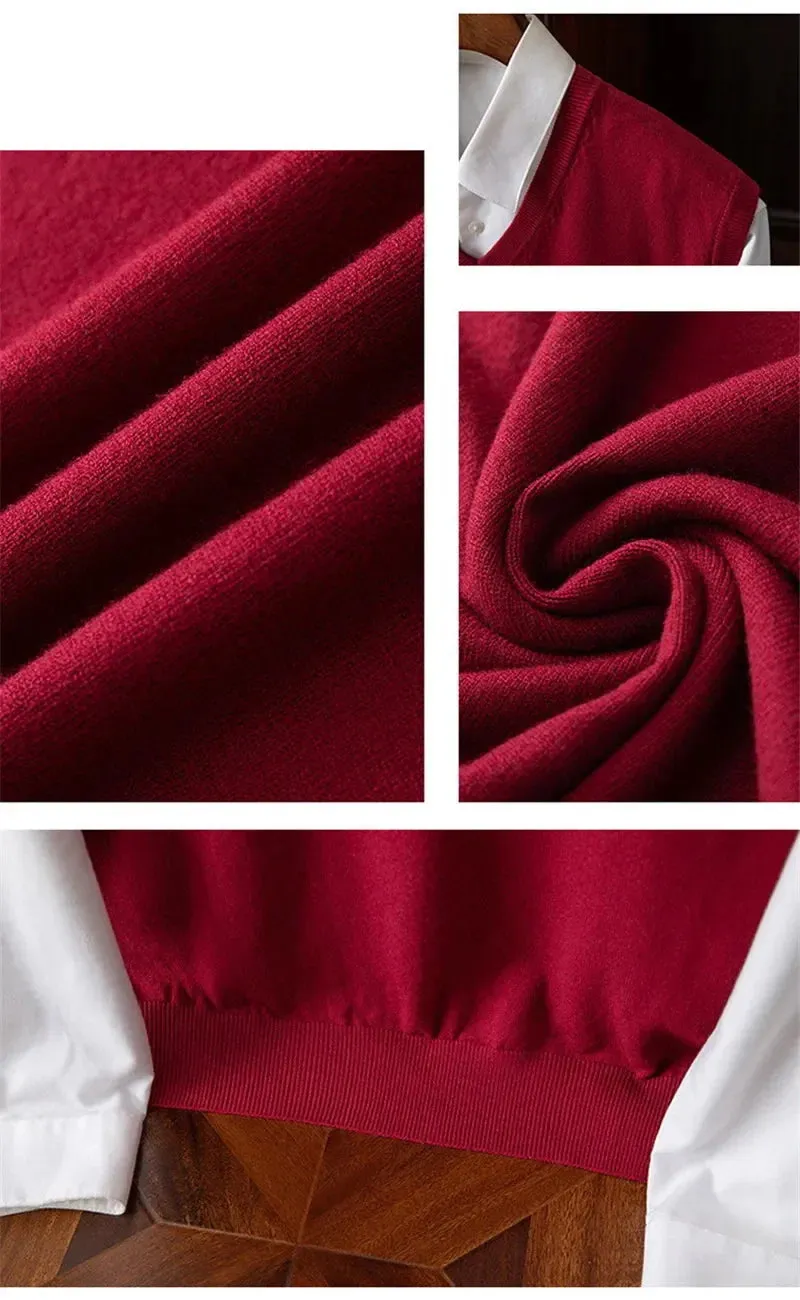 Men’s Cashmere Knitted Sweater Vest | V-Neck Solid Color Pullover | Classic Spring & Autumn Layering Top