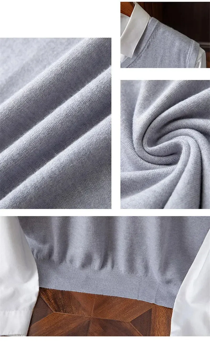 Men’s Cashmere Knitted Sweater Vest | V-Neck Solid Color Pullover | Classic Spring & Autumn Layering Top