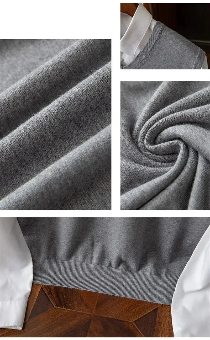 Men’s Cashmere Knitted Sweater Vest | V-Neck Solid Color Pullover | Classic Spring & Autumn Layering Top