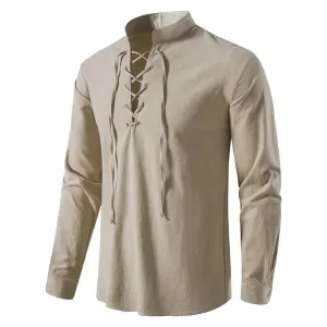 Men's Casual Tie-front Long Sleeve Shirt