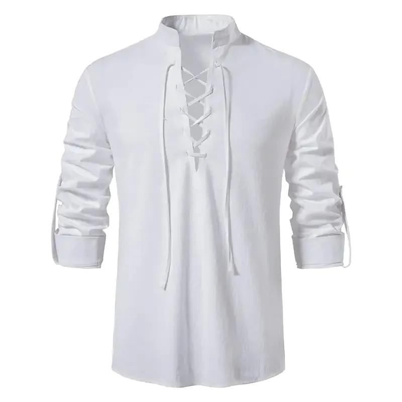 Men's Casual Tie-front Long Sleeve Shirt