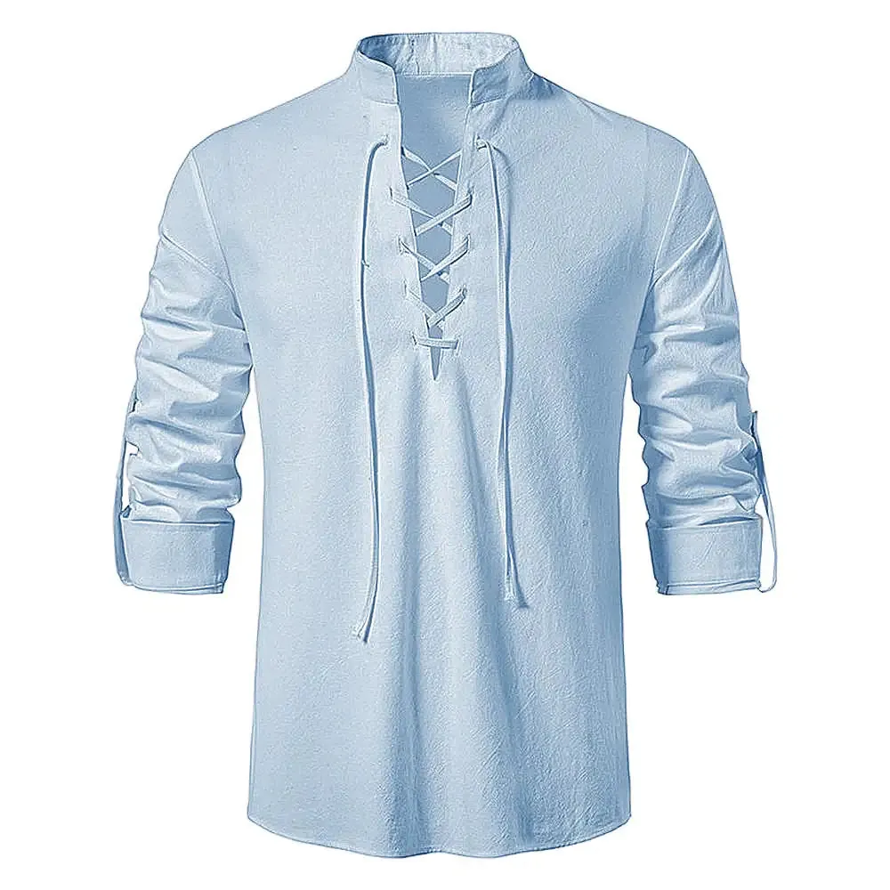 Men's Casual Tie-front Long Sleeve Shirt