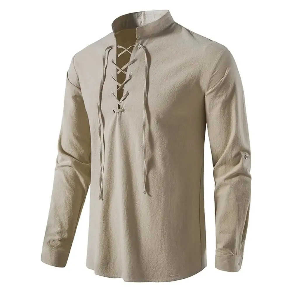 Men's Casual Tie-front Long Sleeve Shirt