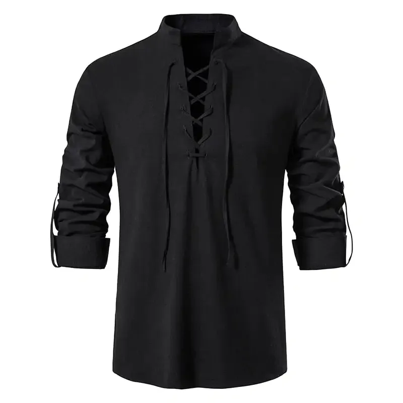 Men's Casual Tie-front Long Sleeve Shirt