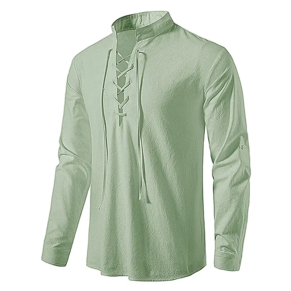 Men's Casual Tie-front Long Sleeve Shirt