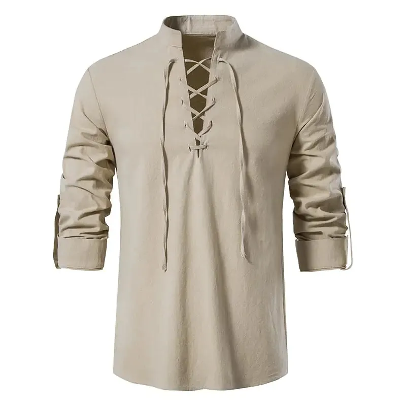 Men's Casual Tie-front Long Sleeve Shirt