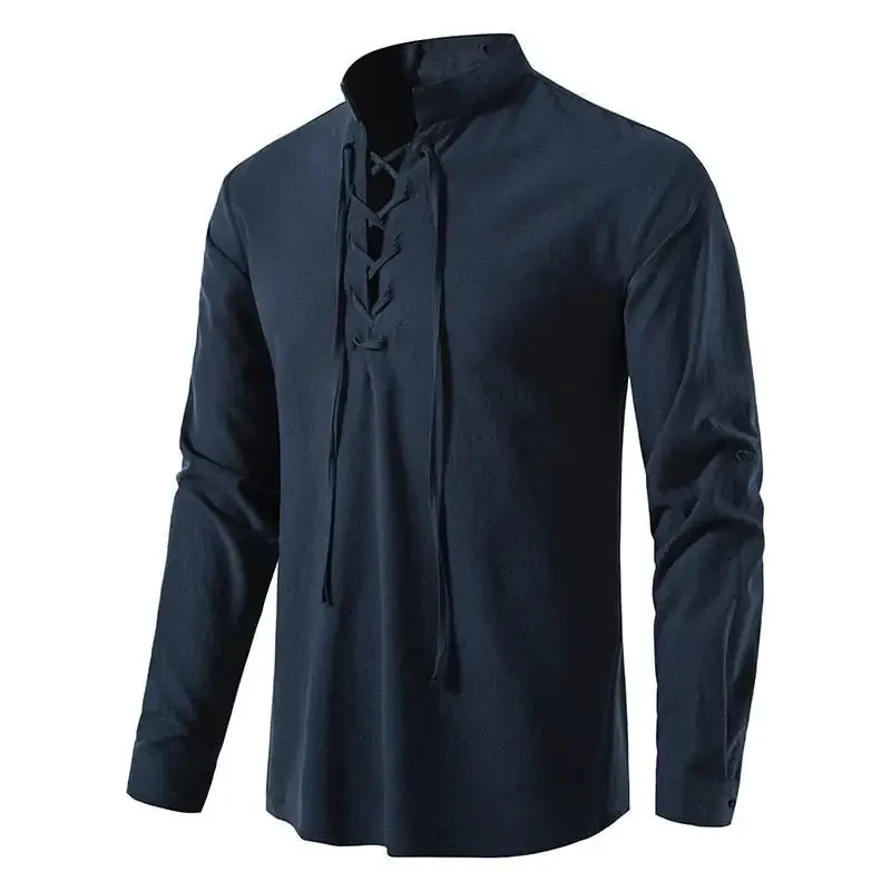 Men's Casual Tie-front Long Sleeve Shirt
