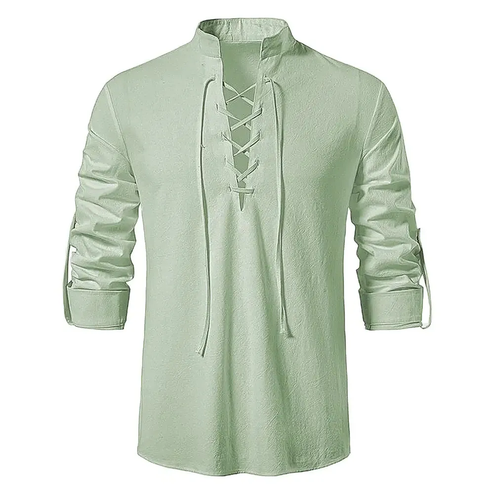 Men's Casual Tie-front Long Sleeve Shirt