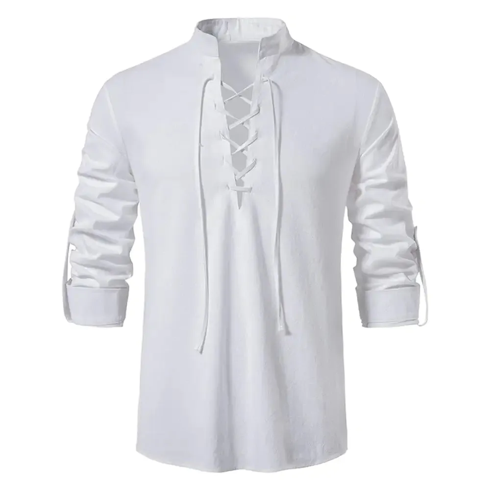 Men's Casual Tie-front Long Sleeve Shirt