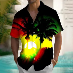 Men's Coconut Tree Sunset Short Sleeve Shirts