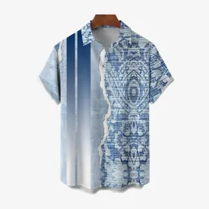 Men's Denim Texture Print Casual Short Sleeve Shirt 2410003360