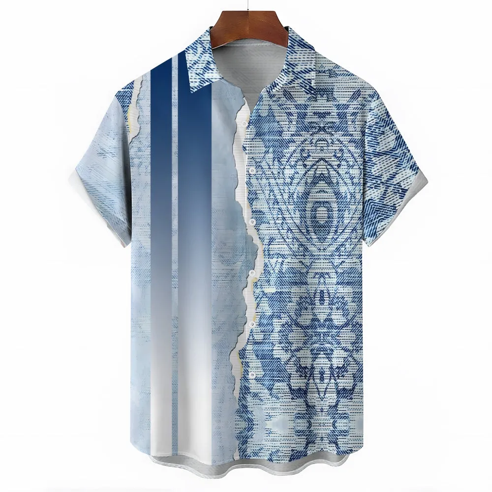 Men's Denim Texture Print Casual Short Sleeve Shirt 2410003360