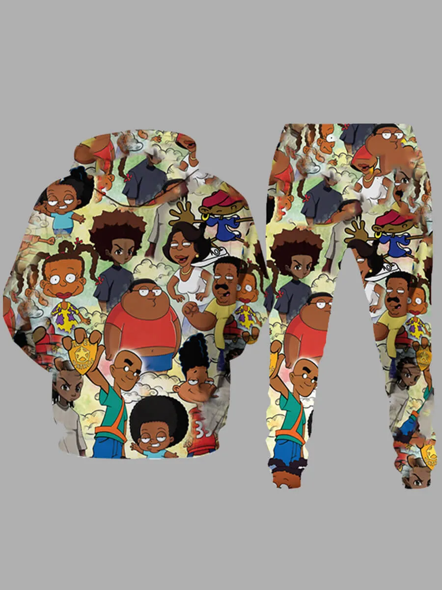 Men's Hooded Cartoon Printed Multicolor Sweat Suit
