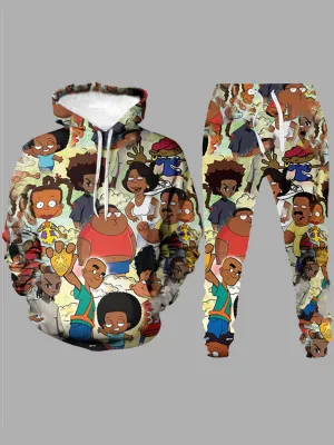 Men's Hooded Cartoon Printed Multicolor Sweat Suit