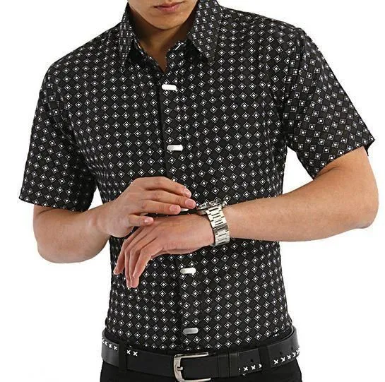 Men's Metal Decoration Lapel Dress Shirt Up To 3XL