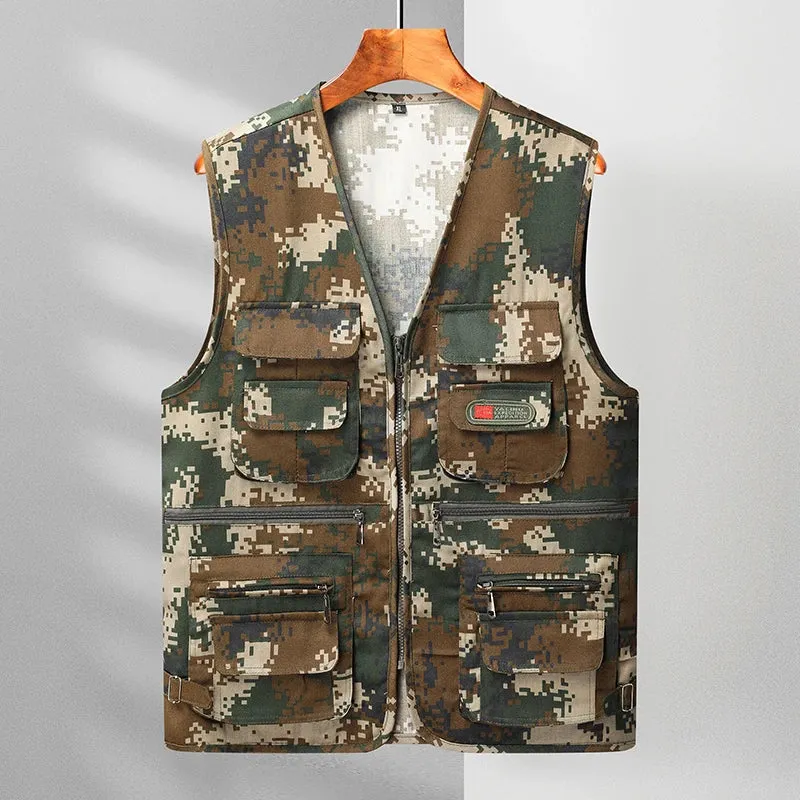 Men's Outdoor Vests Military Tactical Sleeveless Jackets Multiple Pockets Fishing Hiking Mesh Breathable Cool Summer Army Green
