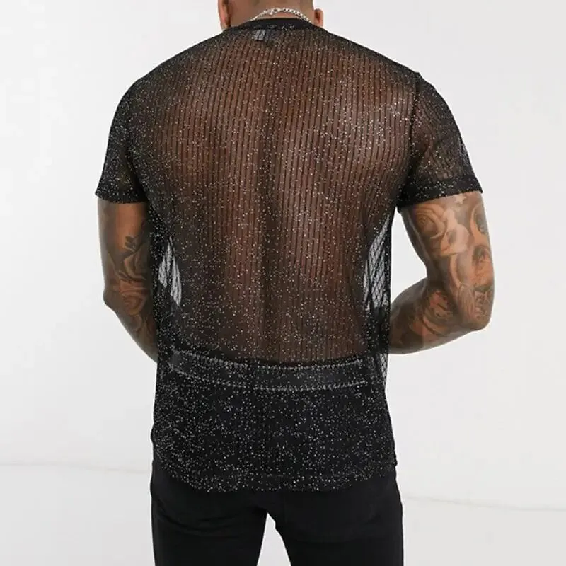 Men's Short Sleeve Mesh Shirt | Sexy T-Shirt for Nightclub