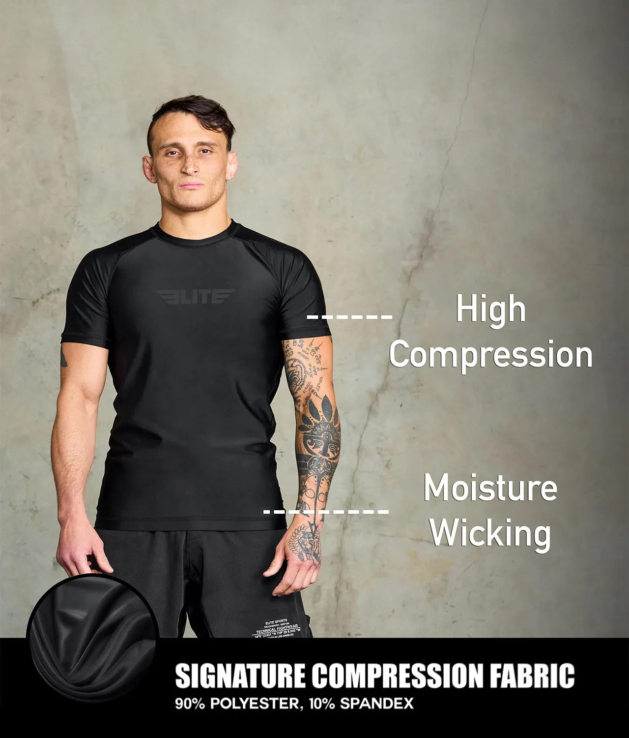 Men's Standard Black Short Sleeve No-Gi BJJ Rash Guard
