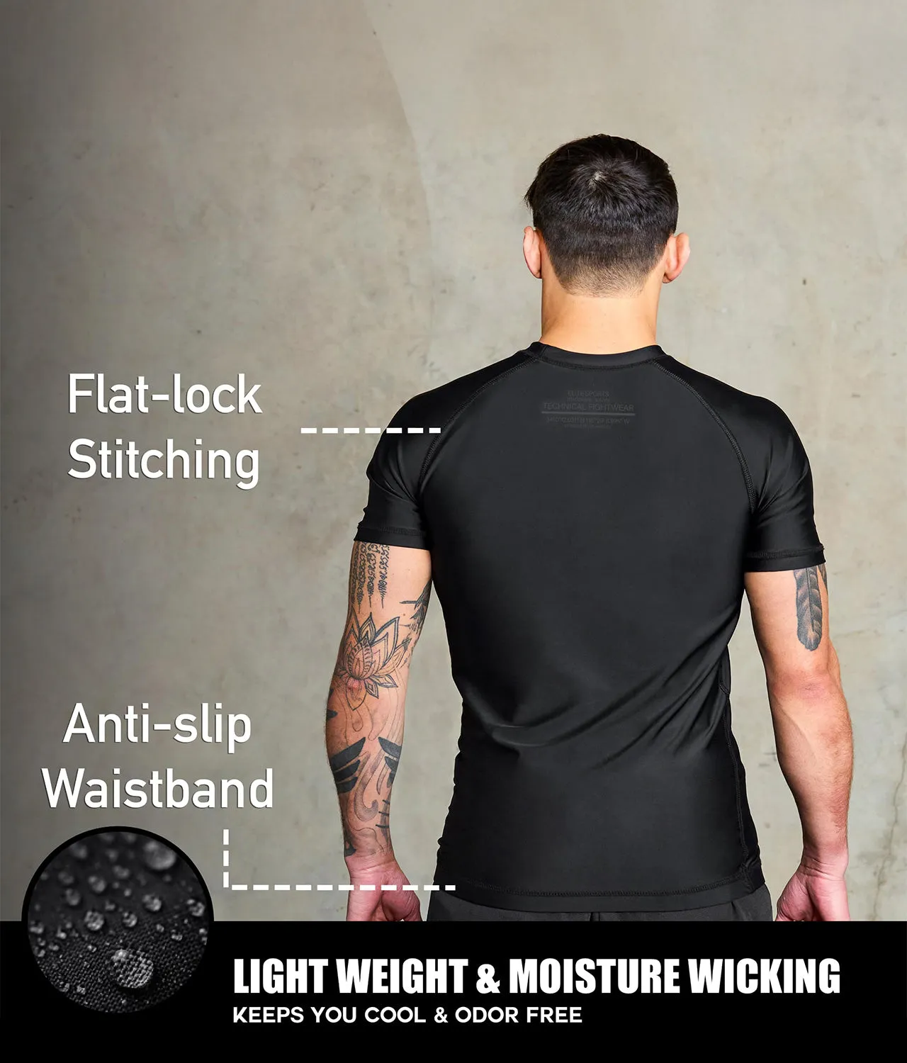 Men's Standard Black Short Sleeve No-Gi BJJ Rash Guard