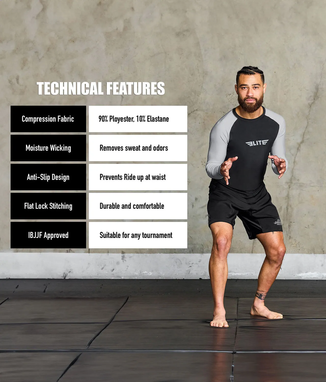 Men's Standard Gray Long Sleeve MMA Rash Guard