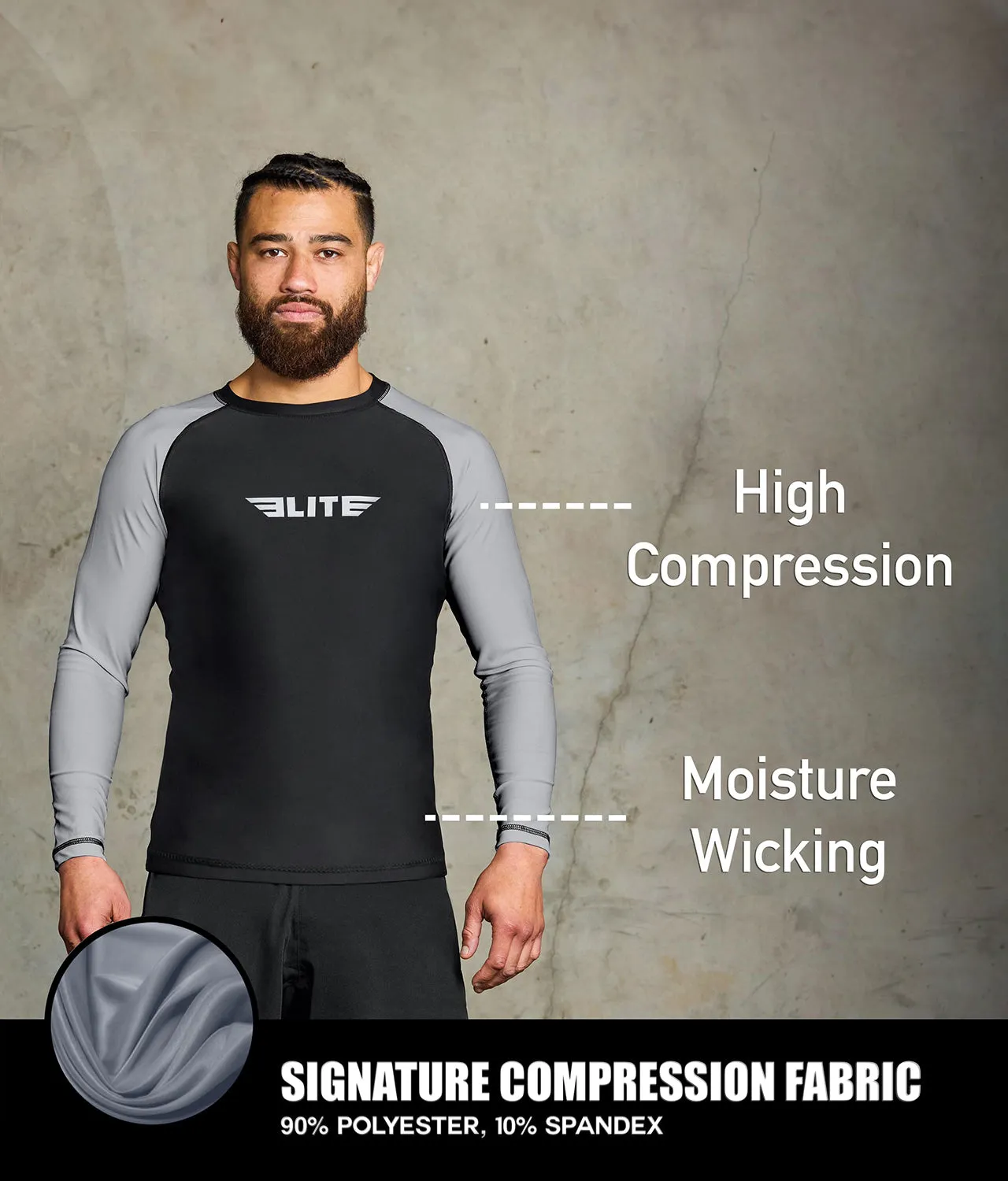 Men's Standard Gray Long Sleeve MMA Rash Guard