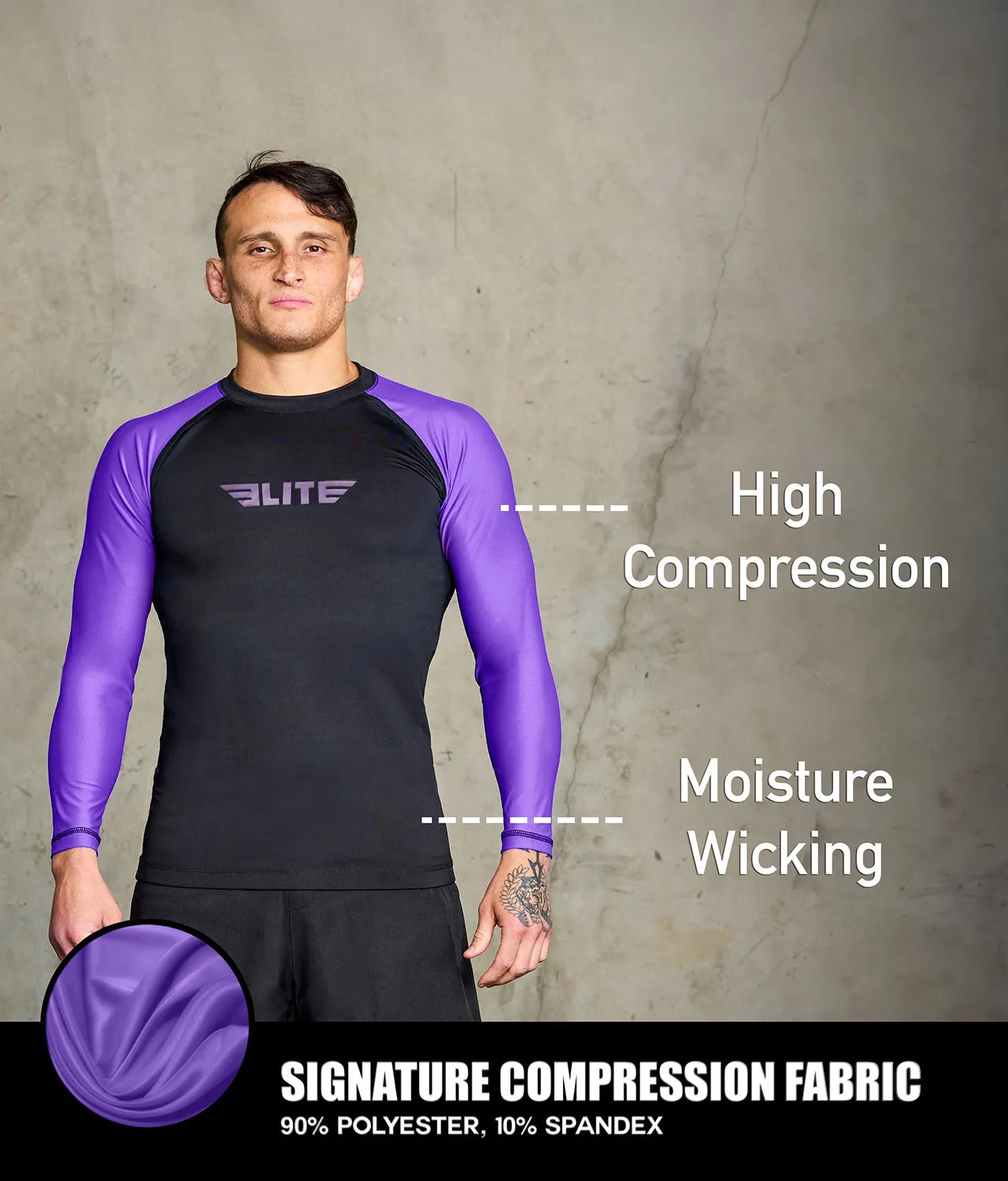 Men's Standard Purple Long Sleeve No-Gi BJJ Rash Guard
