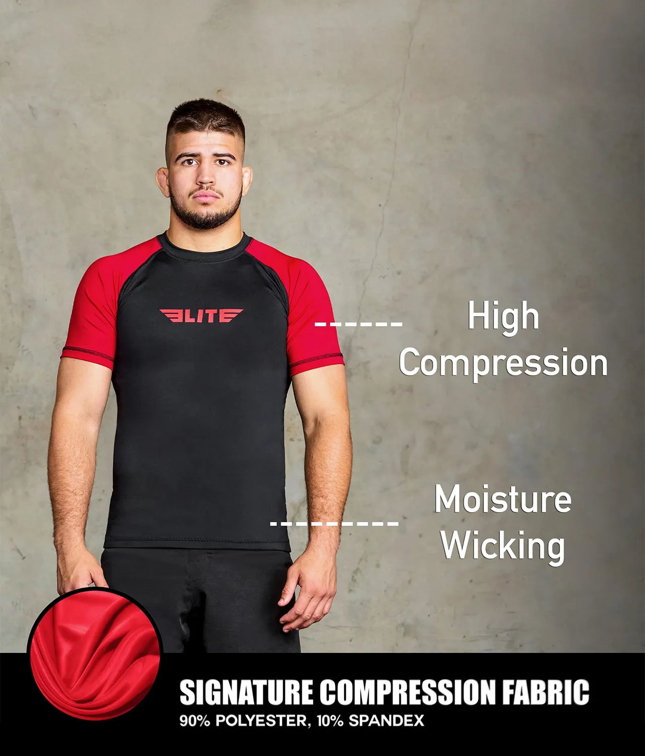 Men's Standard Red Short Sleeve MMA Rash Guard