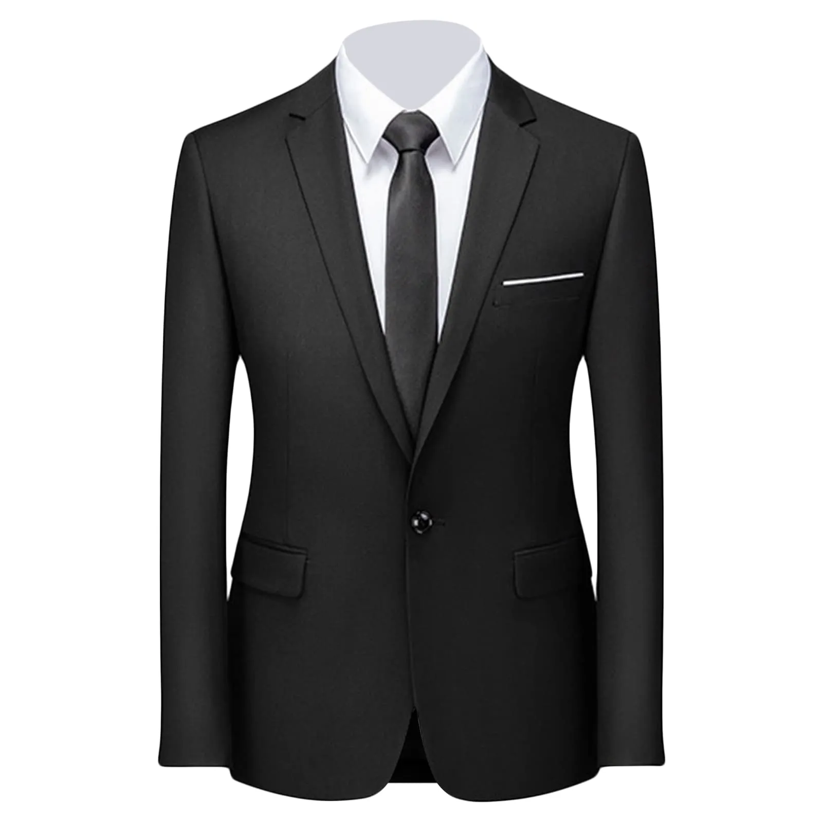 Men's Stylish Slim Fit Daily Blazer Solid Casual Formal Wedding Party Sport Coat One Button Lapel Business Jacket (Black 1,4X-Large)
