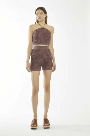 Mink Halter-Neck-Ribbed Crop-Top