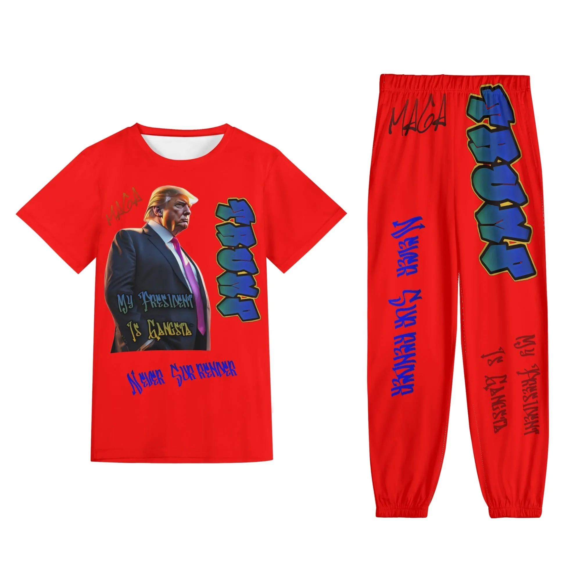 My President Is Gangsta Typographical Art Adult Short Sleeve T-shirt Streetwear Set