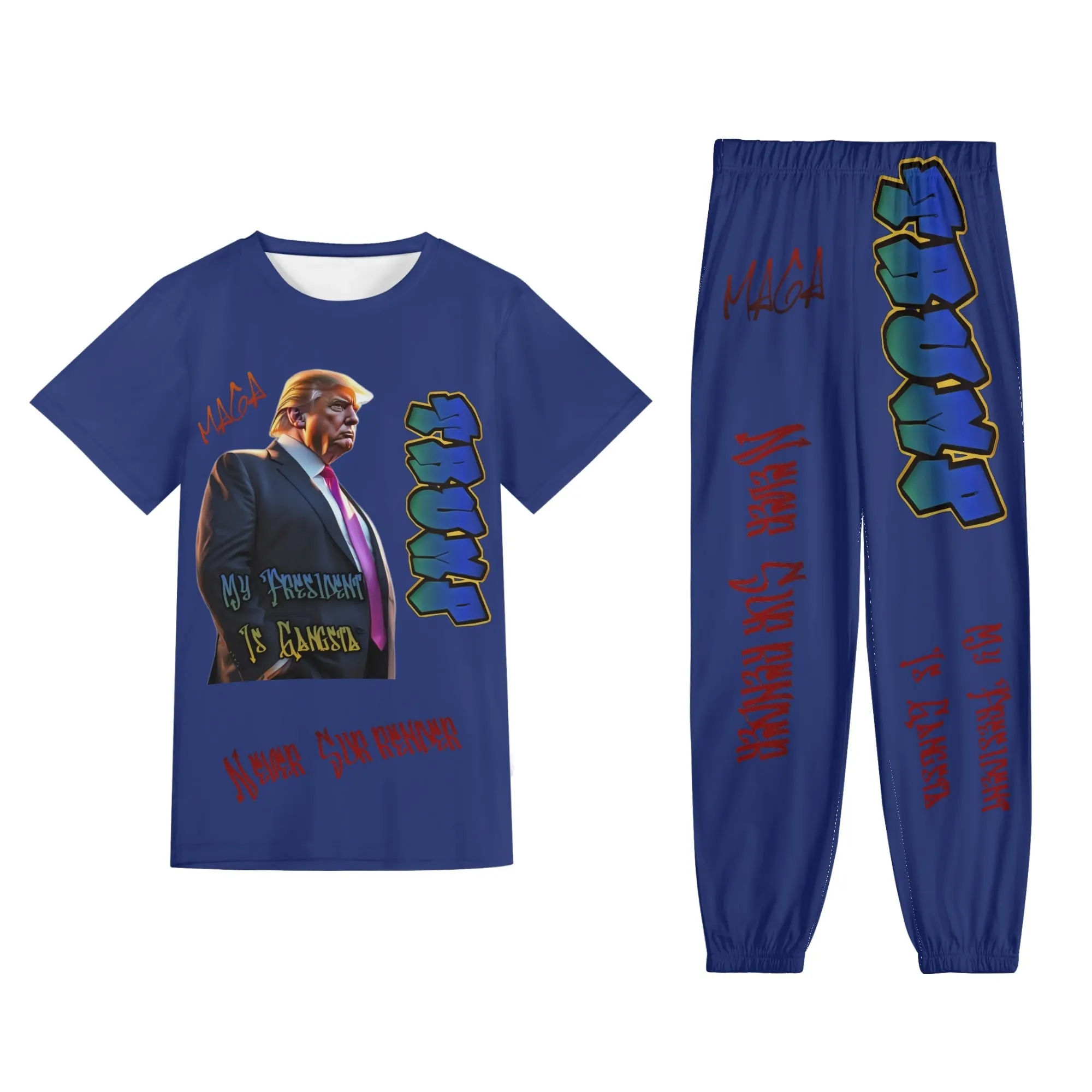 My President Is Gangsta Typographical Art Adult Short Sleeve T-shirt Streetwear Set