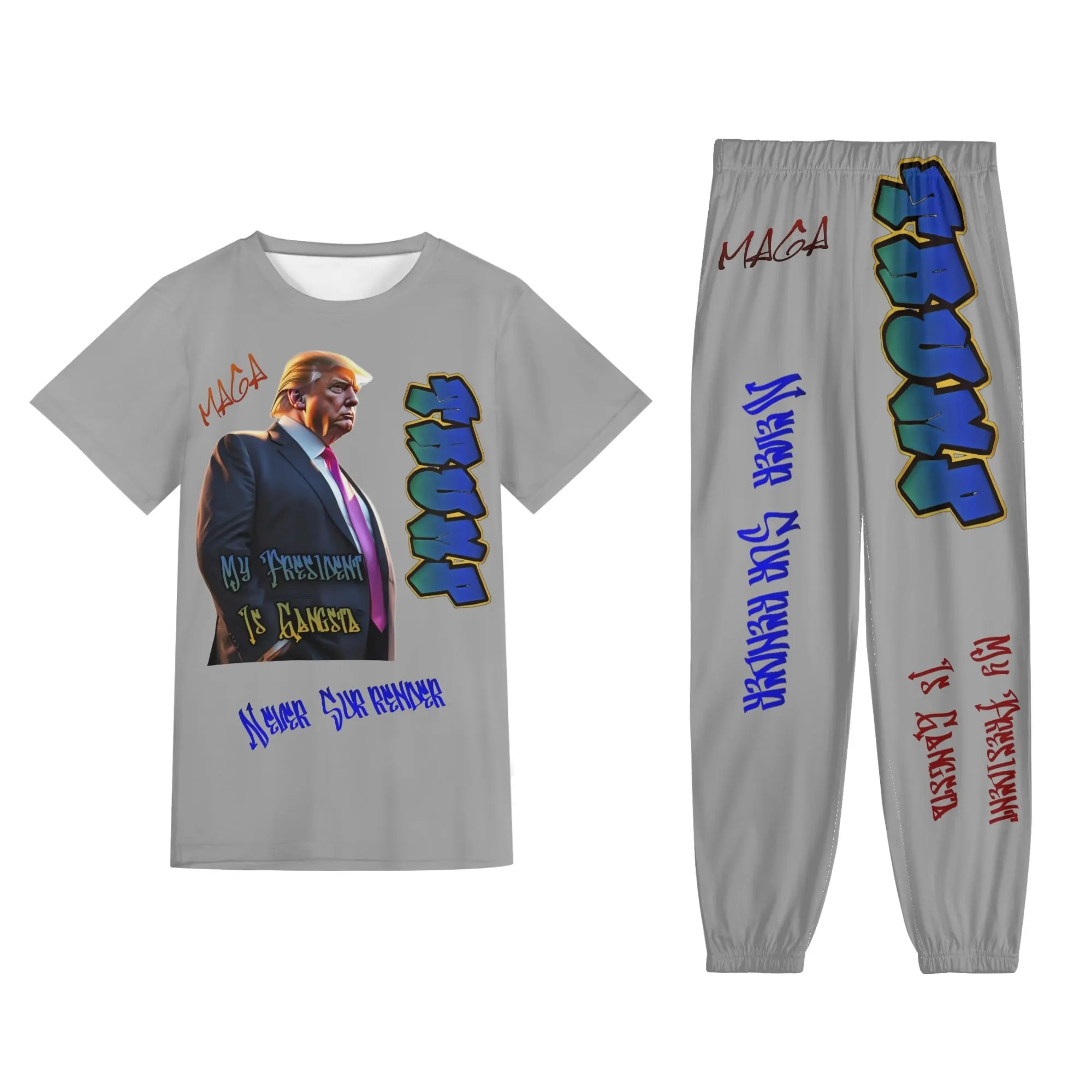 My President Is Gangsta Typographical Art Adult Short Sleeve T-shirt Streetwear Set