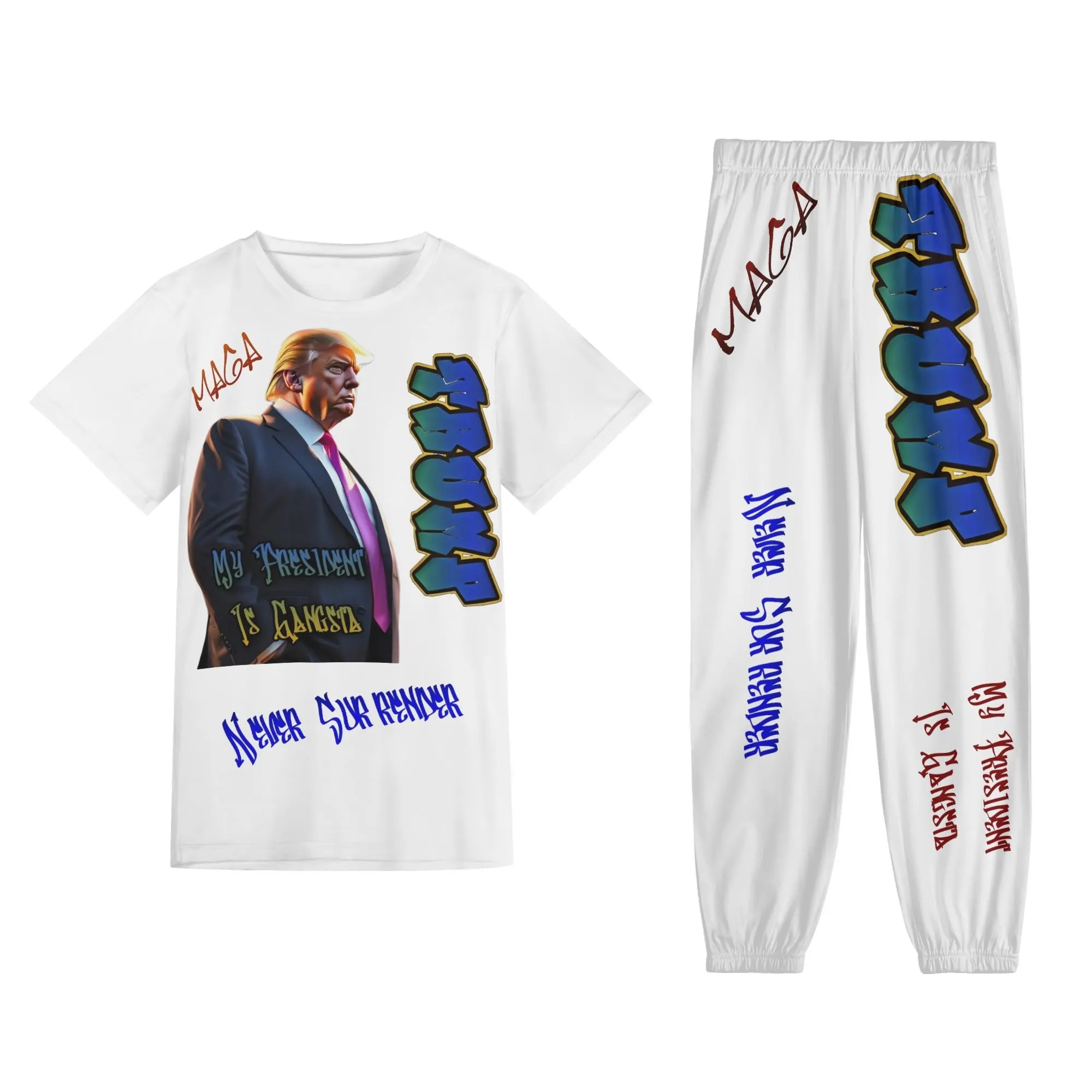My President Is Gangsta Typographical Art Adult Short Sleeve T-shirt Streetwear Set