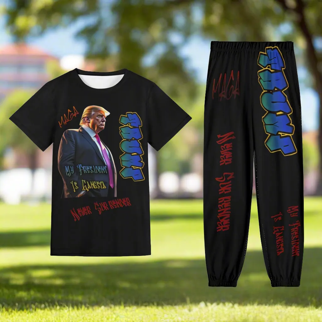 My President Is Gangsta Typographical Art Adult Short Sleeve T-shirt Streetwear Set