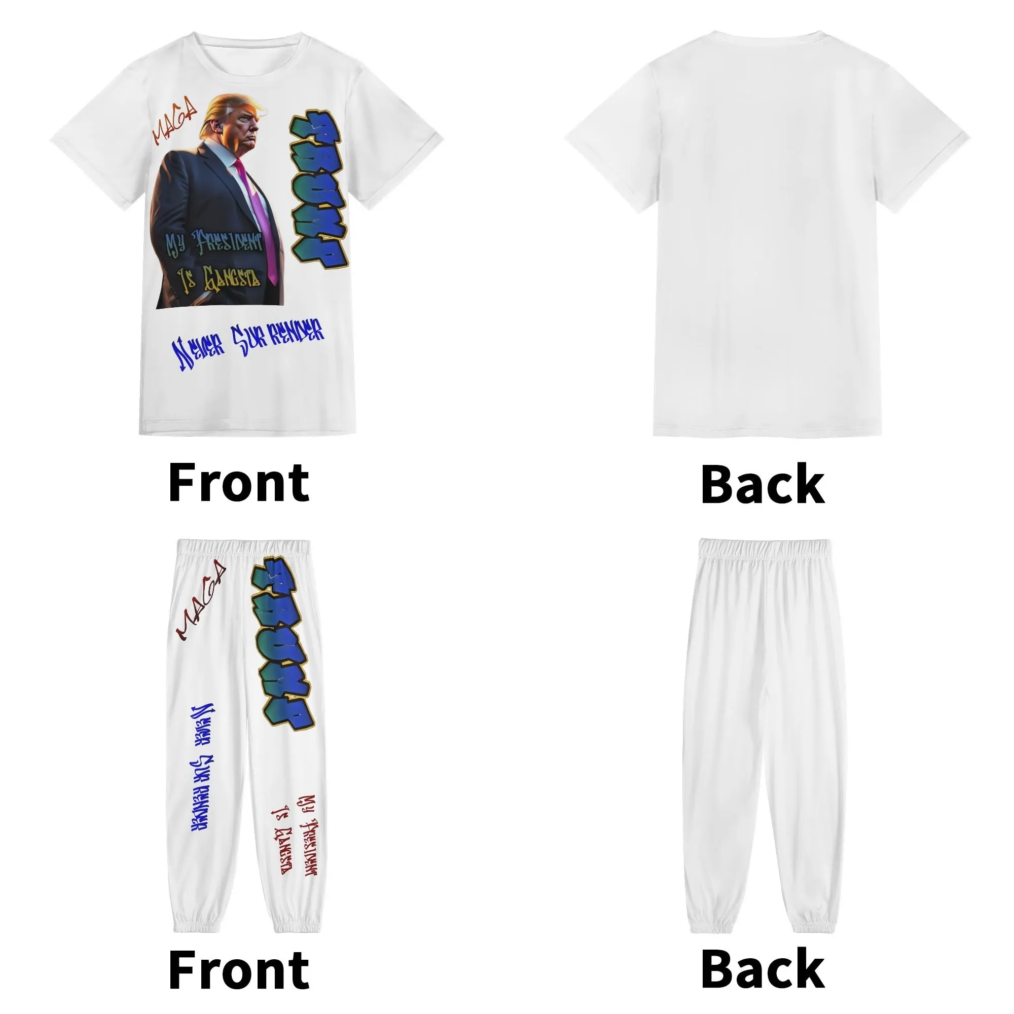 My President Is Gangsta Typographical Art Adult Short Sleeve T-shirt Streetwear Set