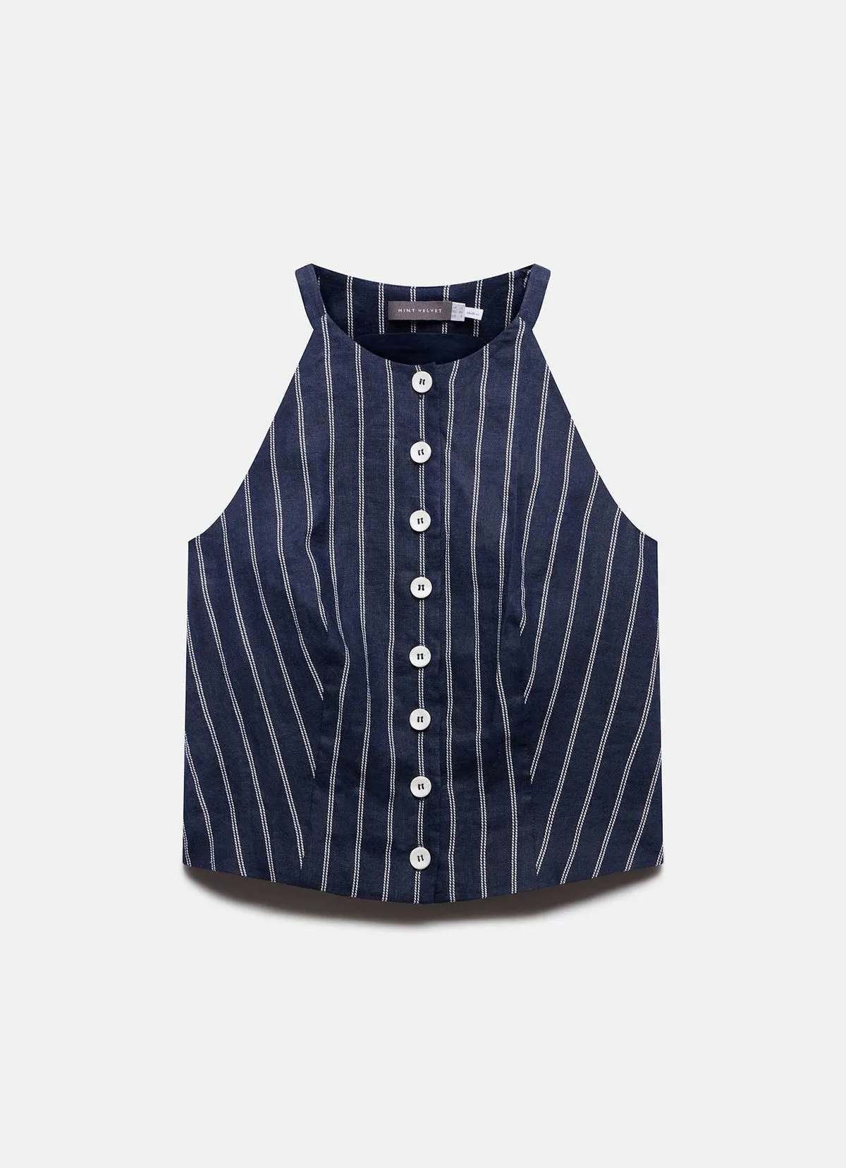 Navy Striped Linen Halter Top