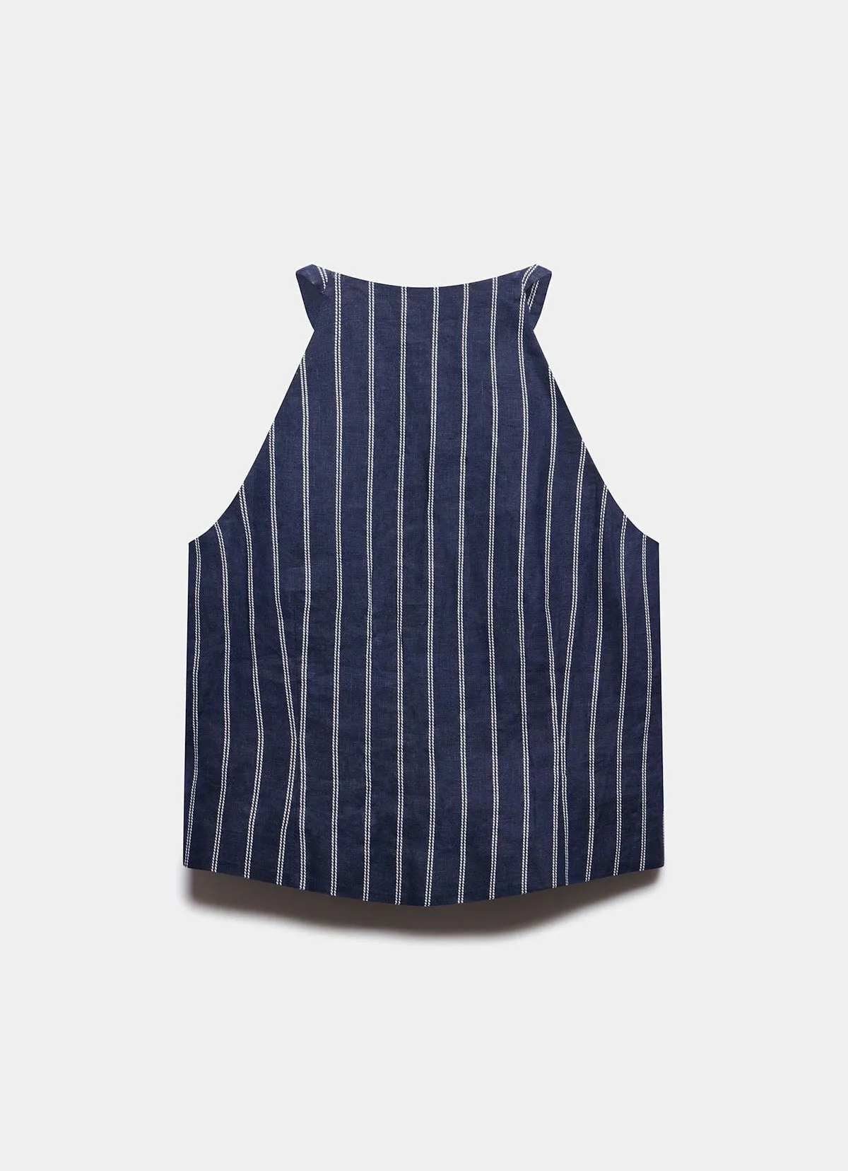 Navy Striped Linen Halter Top