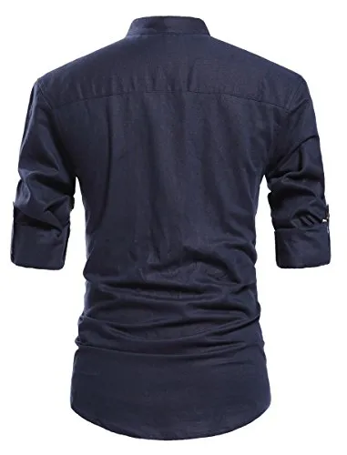 NITAGUT Men Henley Neck Long Sleeve Daily Look Linen Shirts Navy Blue-US S at Amazon Menâs Clothing store:
