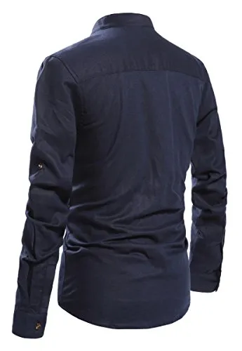 NITAGUT Men Henley Neck Long Sleeve Daily Look Linen Shirts Navy Blue-US S at Amazon Menâs Clothing store: