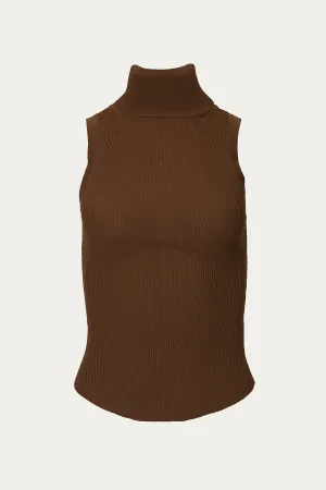 NOON RIBBED MODAL-BLEND JERSEY SLEEVELESS TURTLENECK TOP