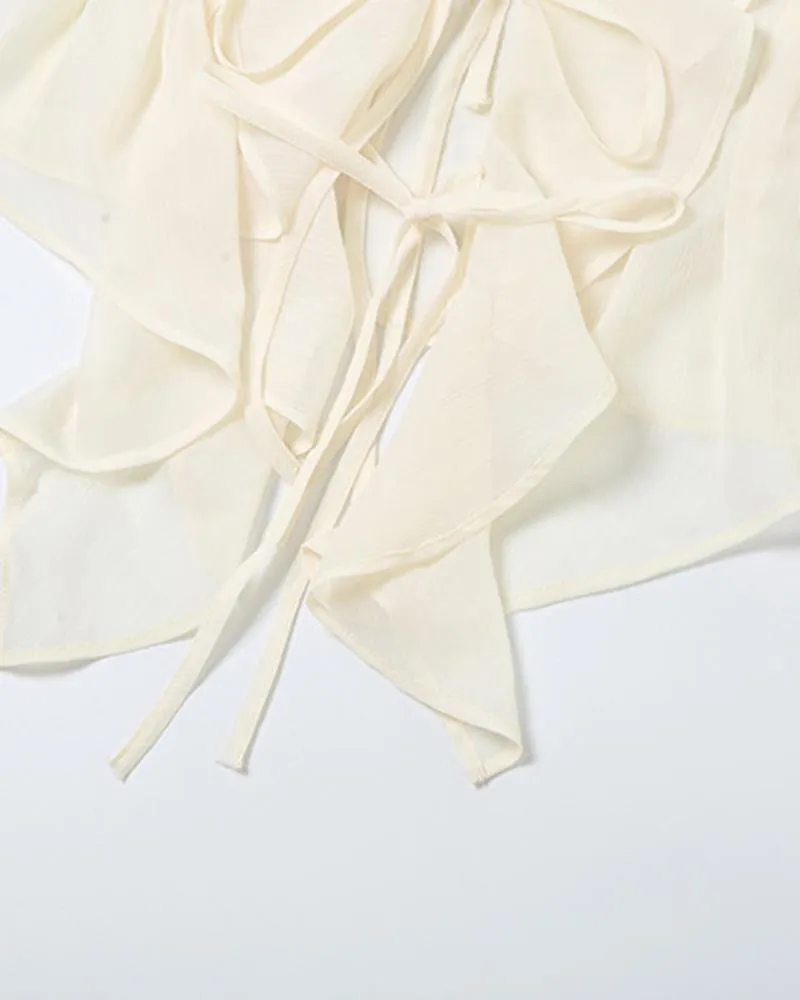 Off Shouder Ruffles Lace Up Blouse