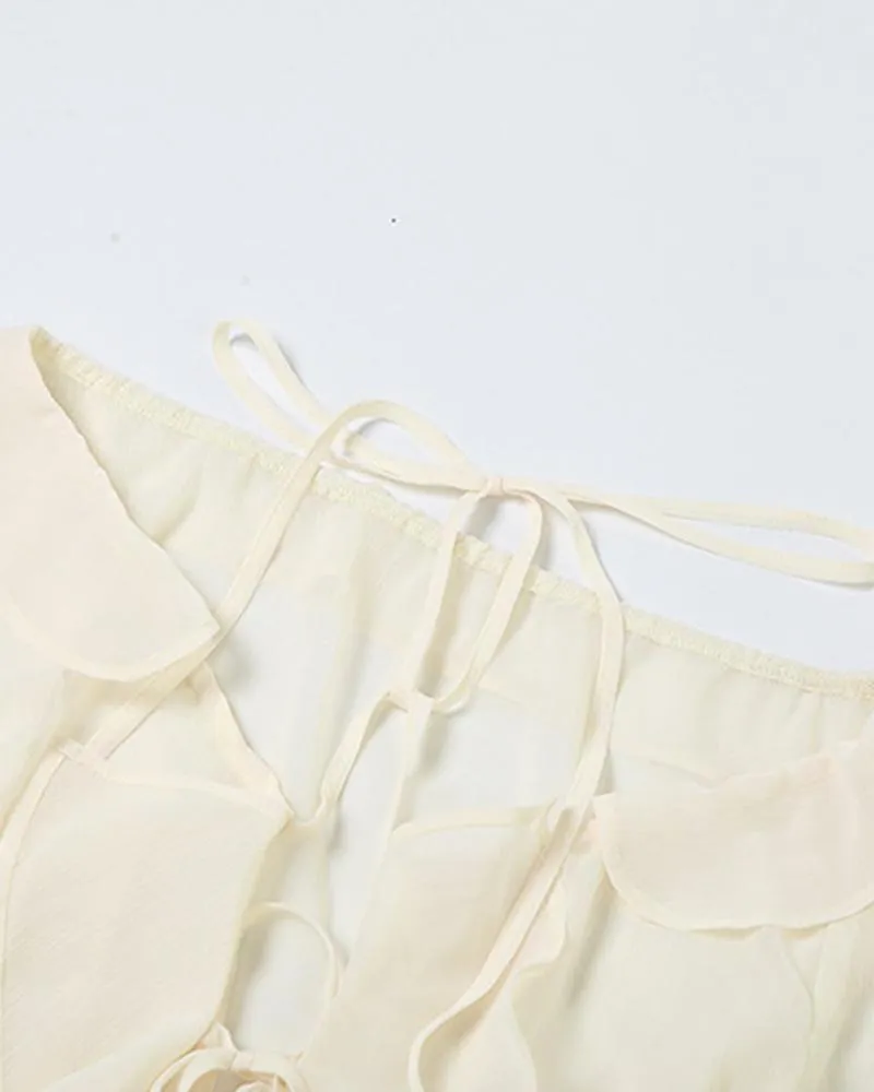 Off Shouder Ruffles Lace Up Blouse