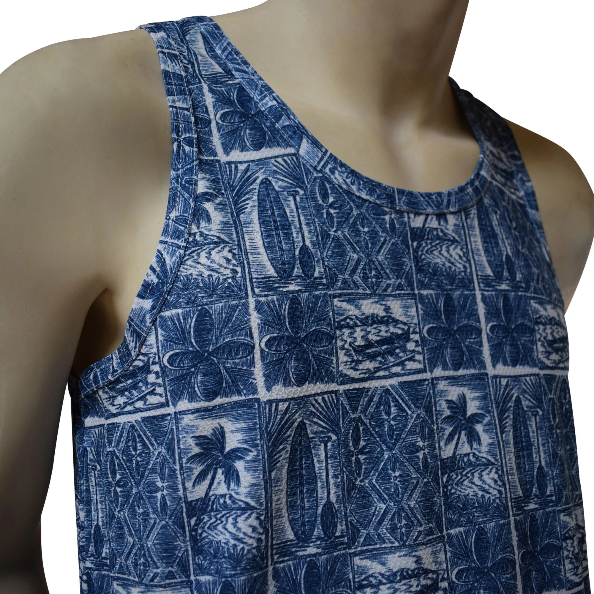 Paddle Block Men's Printed Tank Top - Hawaiian All Over Pattern Lightweight Fast-Drying Casual Men Unisex Texture Tank Top