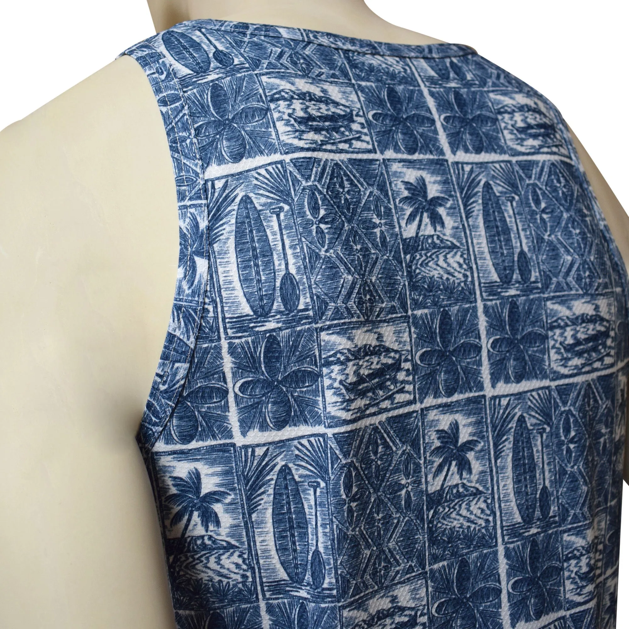 Paddle Block Men's Printed Tank Top - Hawaiian All Over Pattern Lightweight Fast-Drying Casual Men Unisex Texture Tank Top
