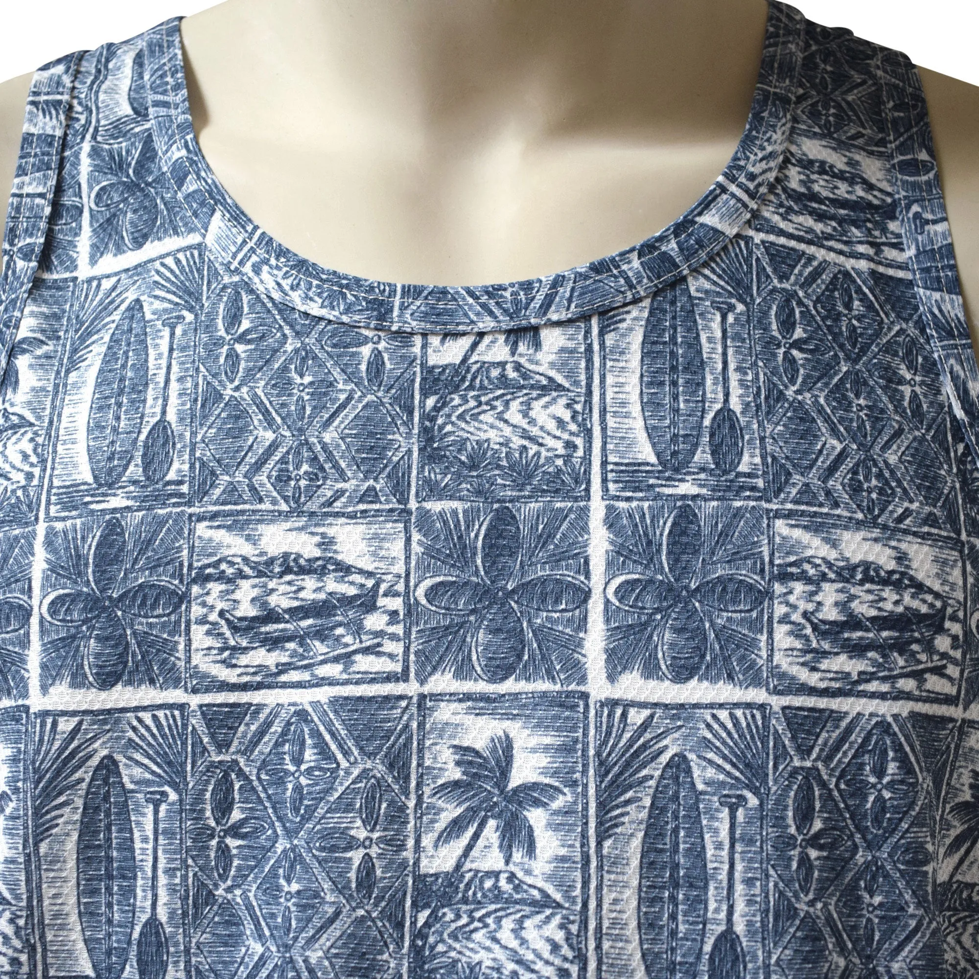 Paddle Block Men's Printed Tank Top - Hawaiian All Over Pattern Lightweight Fast-Drying Casual Men Unisex Texture Tank Top