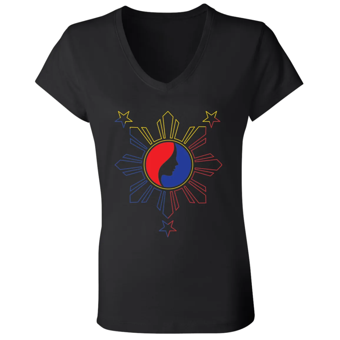 Pinay Silhouette in Philippine Sun Tricolorpng Ladies' Jersey V-Neck T-Shirt