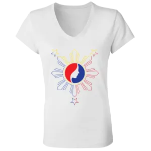 Pinay Silhouette in Philippine Sun Tricolorpng Ladies' Jersey V-Neck T-Shirt