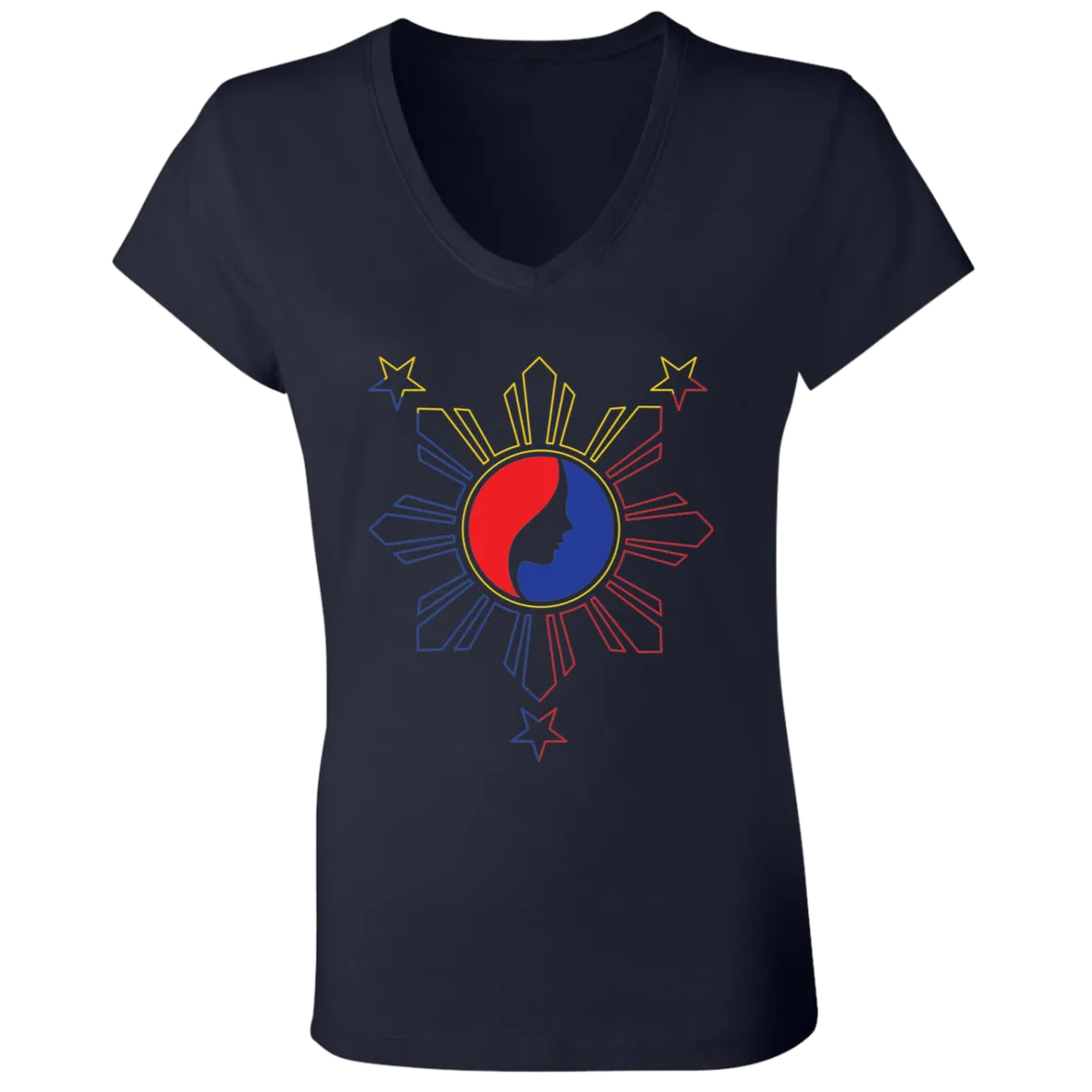 Pinay Silhouette in Philippine Sun Tricolorpng Ladies' Jersey V-Neck T-Shirt