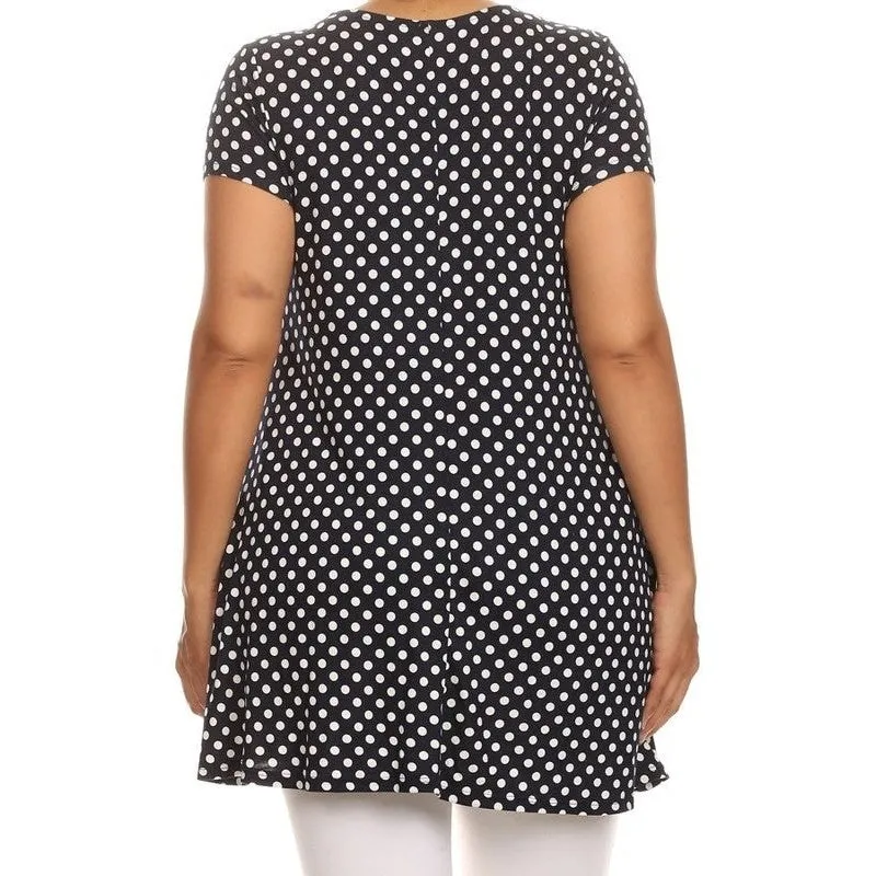 Plus size Polka dot print  short sleeve top