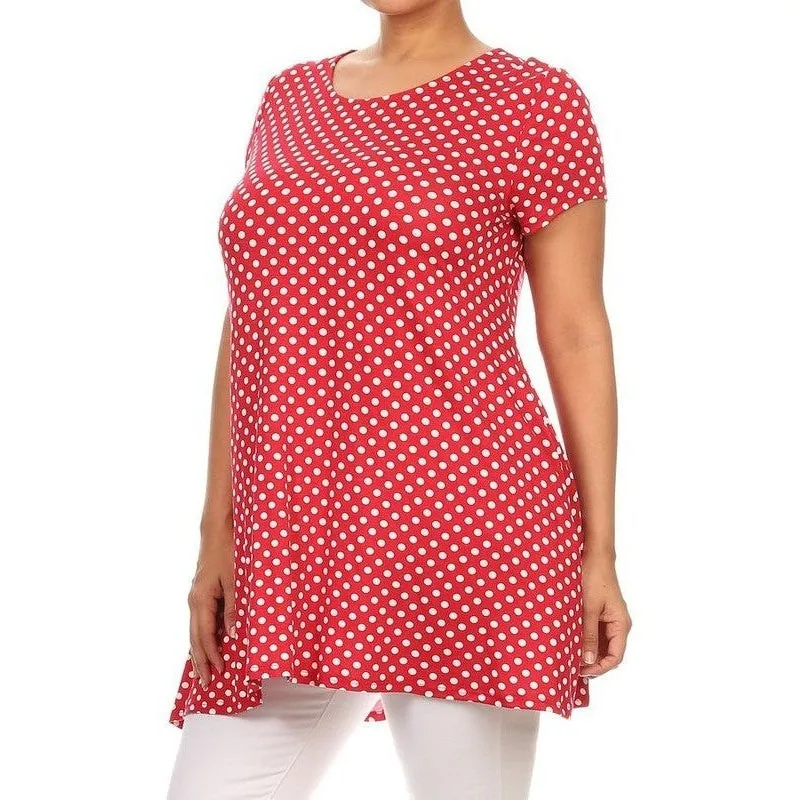 Plus size Polka dot print  short sleeve top